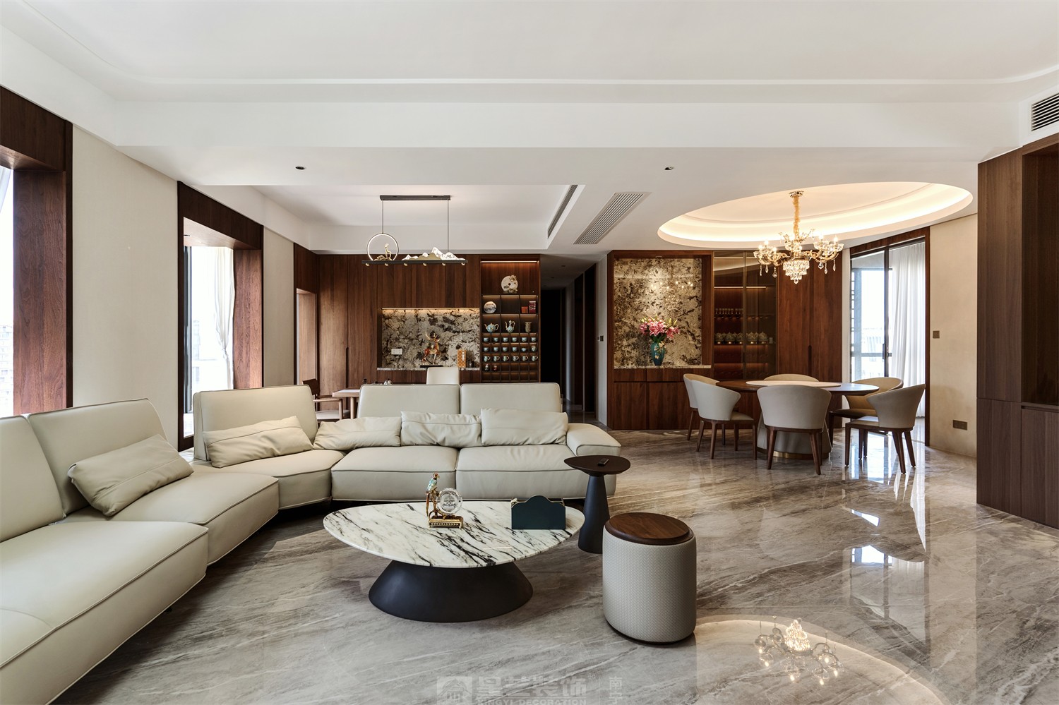 东方皇城260平简约中式客餐厅完工装修实景图