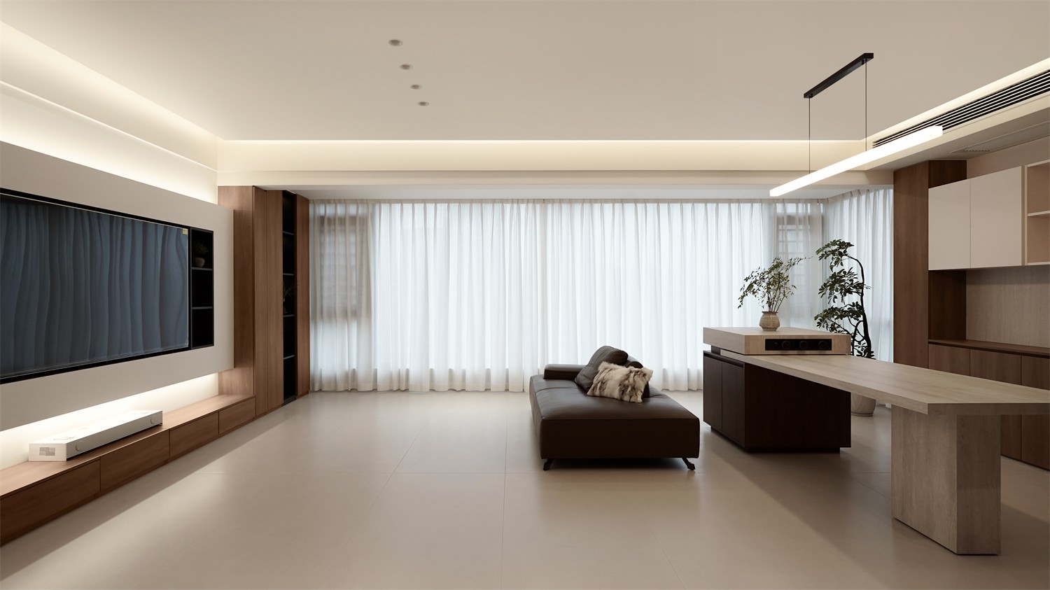 北投溪境119平中古风客厅装修完工实景图