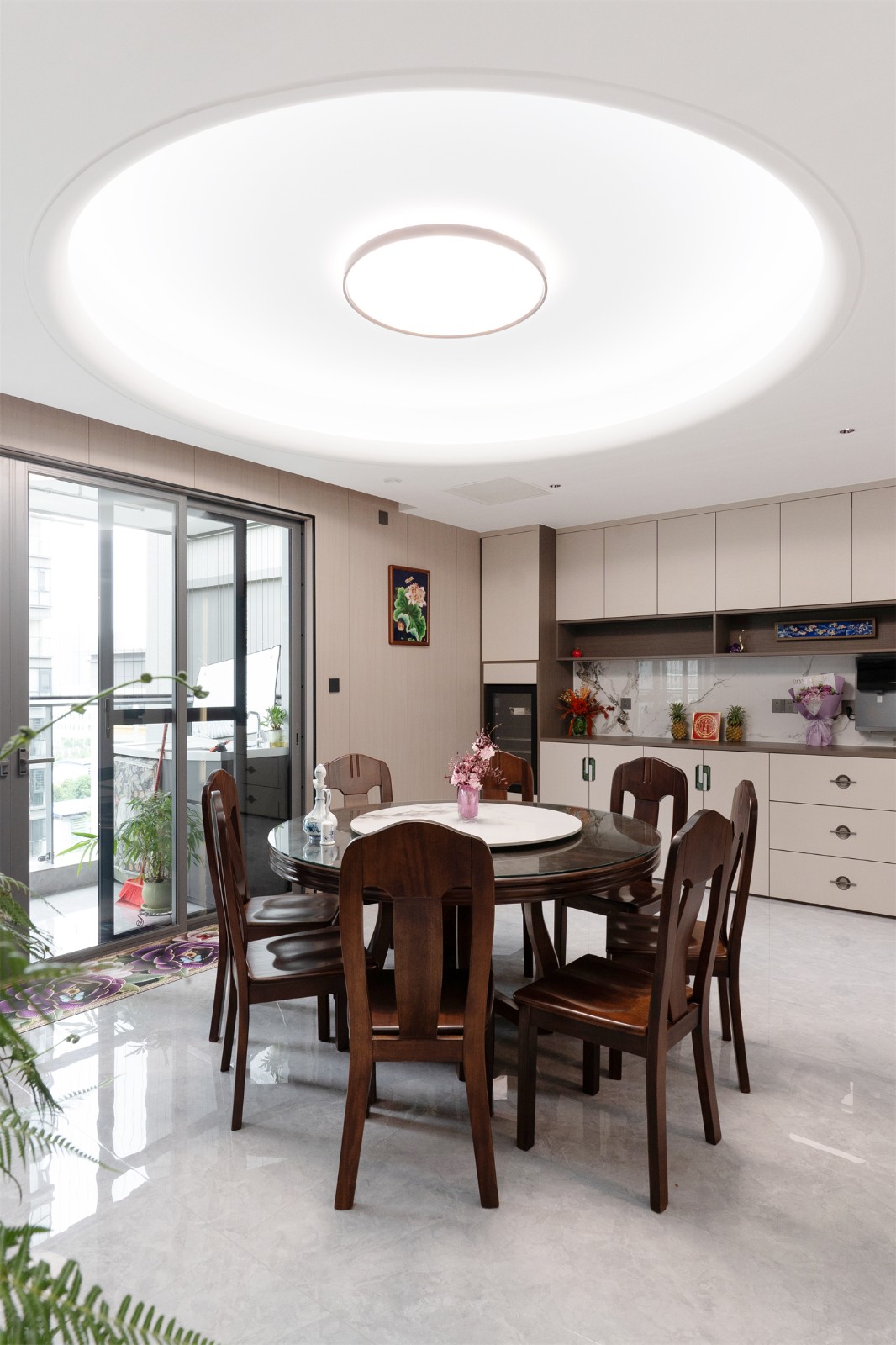 建发缦云210平新中式餐厅装修完工实景图