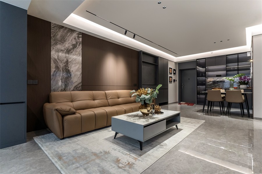 东方尊府117平现代风格客厅装修完工实景图